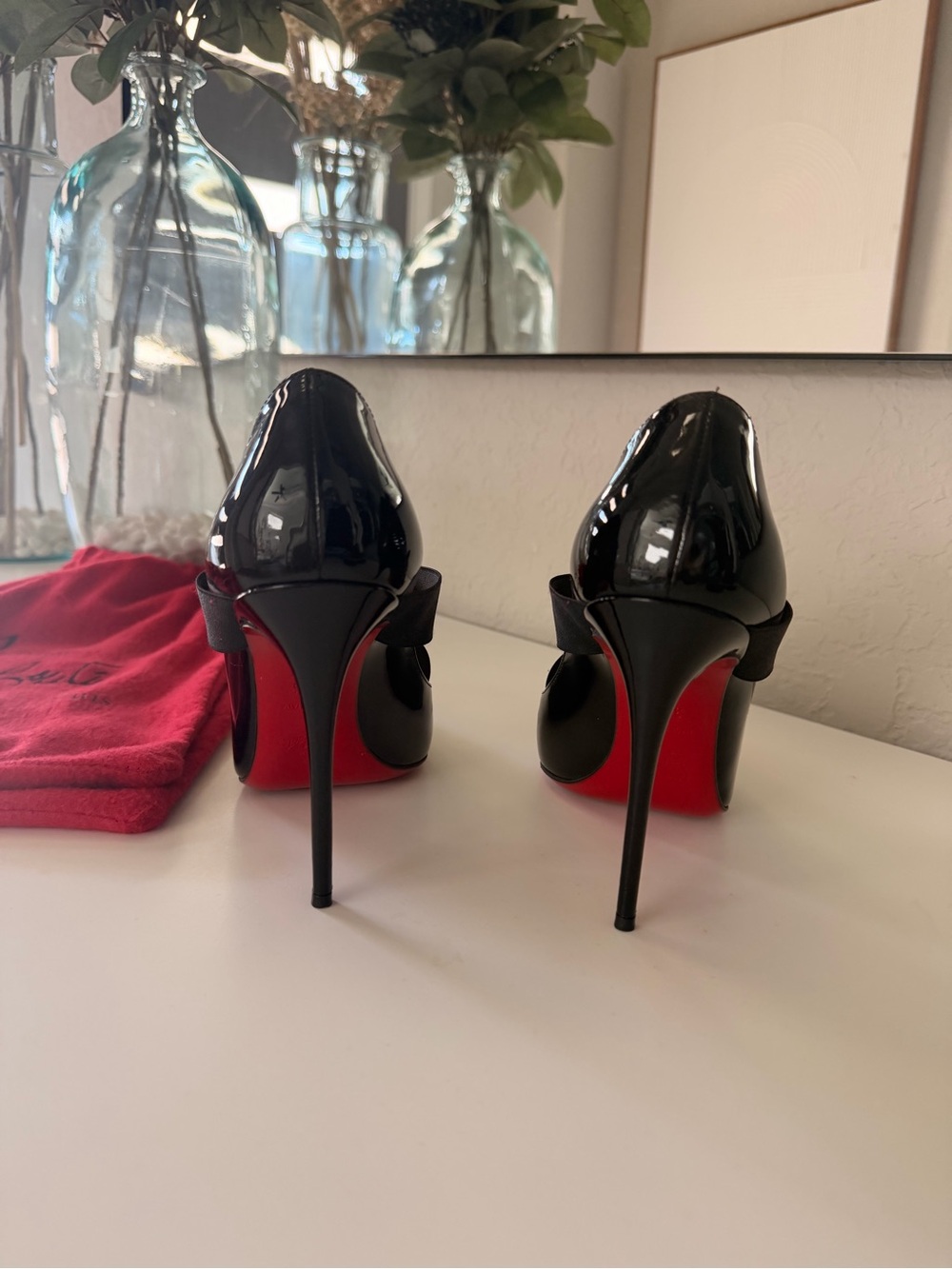 Christian Louboutin Black Patent Cross-Strap Pointed Pumps - Picture 2 of 9